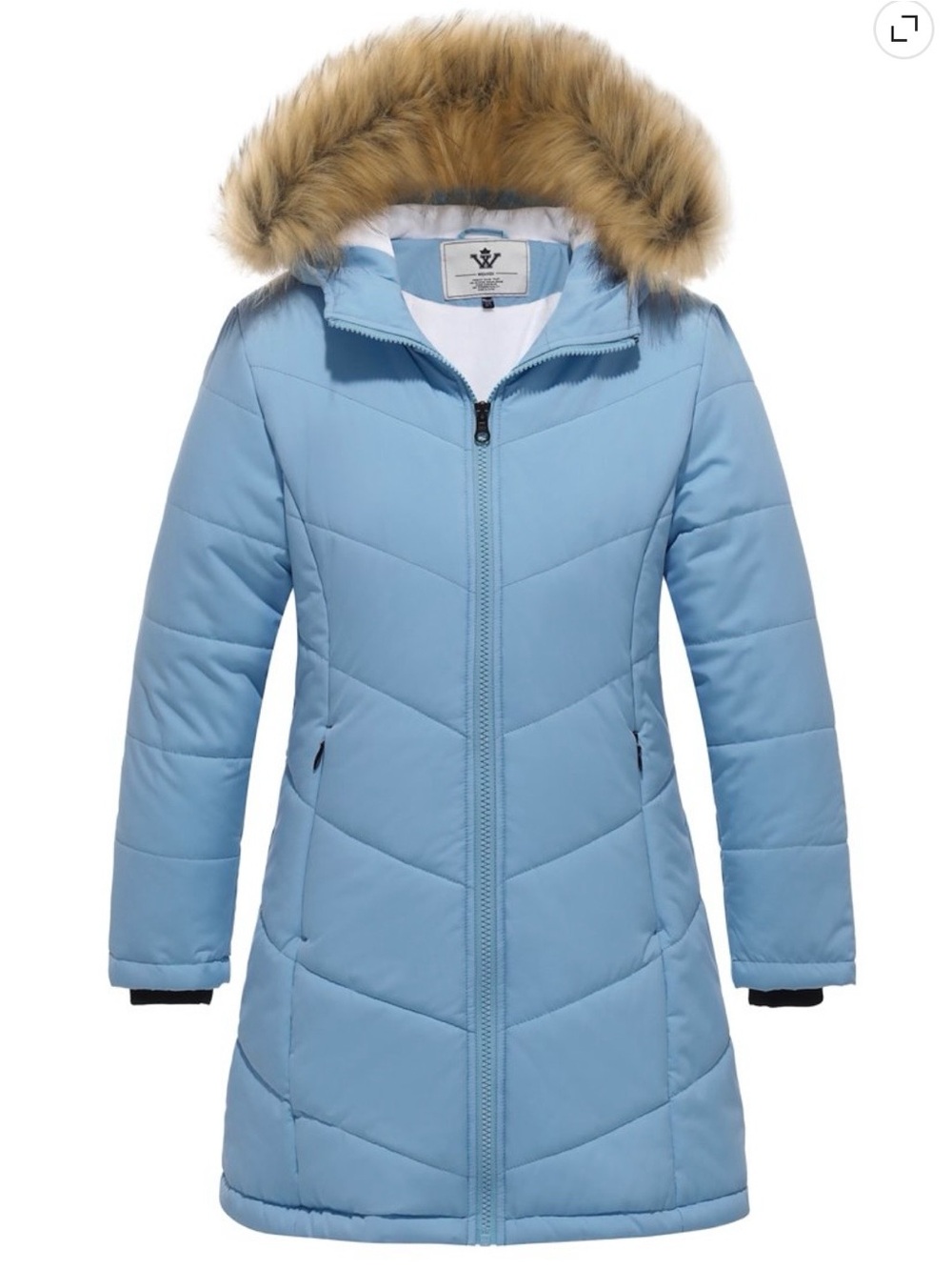 Girls' Pale Blue Quilted Hooded Puffer Coat